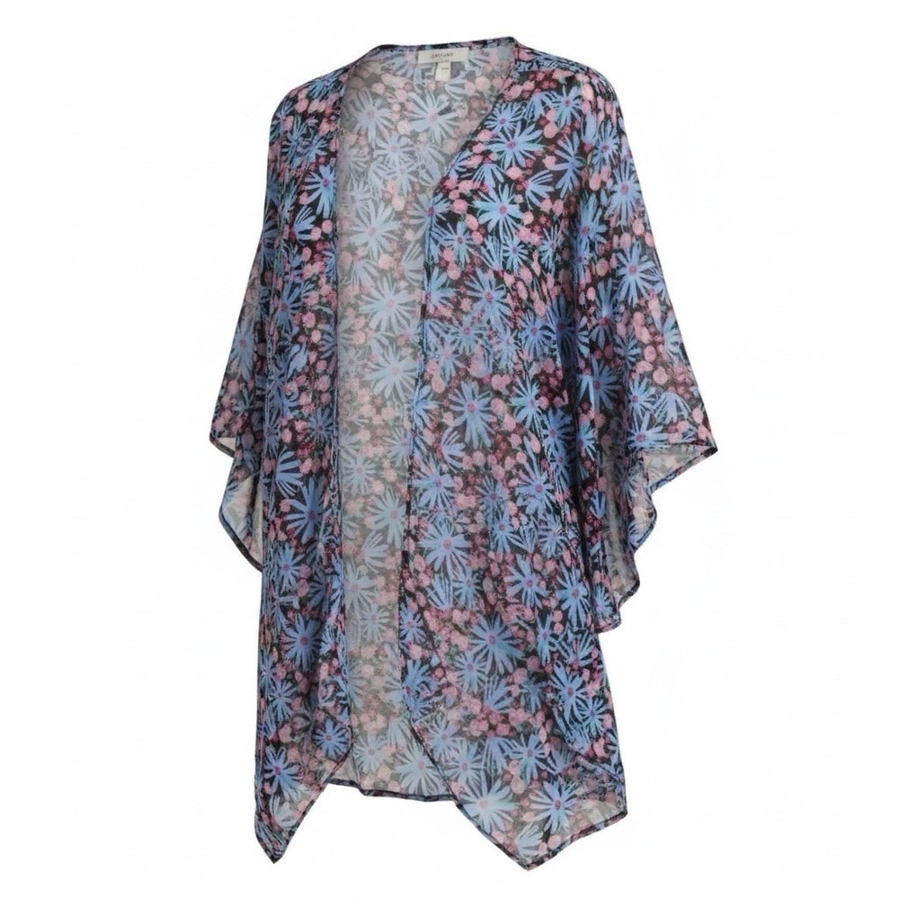 Umgee Boho Floral Kimono Black Mix Sheer Cover Up Festival Beach M/L NWT